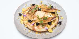 Armadale uttapam:Rice pancake with bananas,sour cherries and maple butter.