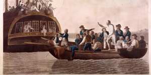 A 1790 painting of William Bligh being set adrift from the Bounty by Fletcher Christian and other mutineers.