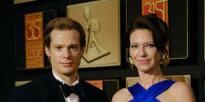 Dale Jennings (Sam Reid) and Helen Norville (Anna Torv) at the 31st Logies Awards in The Newsreader.