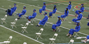 A socially distanced high school graduation in America.