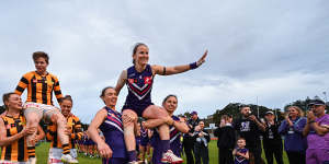 Kara Antonio and Jess Duffin are chaired off in their final games.