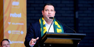 FA chief executive James Johnson at the reception for the Matildas in Brisbane last week.