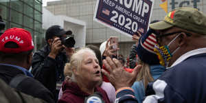 Trump supporters clash with a counter demonstration in Detroit,Michigan.