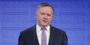Opposition Leader Anthony Albanese addresses the National Press Club.