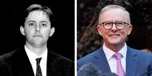 Anthony Albanese in 1990 and 2022.