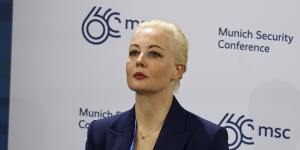 Yulia Navalnaya,wife of Russian Alexei Navalny,speaks during the Munich Security Conference.