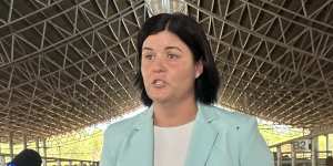 NT Chief Minister Natasha Fyles speaks to the media after the attack with a bruised left eye.