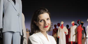 Politician Allegra Spender,federal member for Wentworth,stands by her Carla Zampatti jacket,which she wore on the campaign trail,at an exhibition devoted to her late mother’s designs at the Powerhouse. 