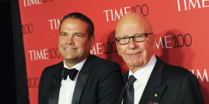 Lachlan Murdoch and Rupert attend the TIME 100 Gala in New York in 2015.