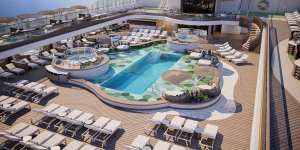 An artist’s impression of the pool area on Oceania Allura,set to launch later this year.