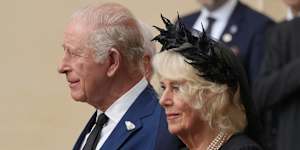Britain’s King Charles III and Queen Camilla arrive in the St. Damasus Courtyard at the Vatican for a state visit,where they will meet with Pope Leo XIV and pray with him in the Sistine Chapel,Thursday,Oct. 23,2025. (AP Photo/Andrew Medichini)