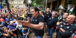 John Setka talks to thousands of union members at a 2015 rally.