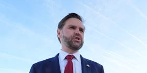 Vice President JD Vance speaks to the press before flying to Islamabad.