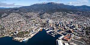 Hobart waterfront with kunanyi/Mount Wellington beyond.