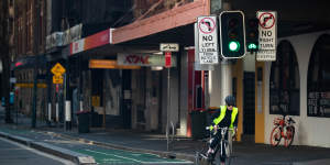 Cyclists take advantage of the quiet streets during Sydney’s lockdown.