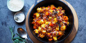 Baked gnocchi with pumpkin,pancetta and sage. 
