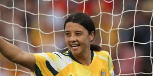 Sam Kerr of the Matildas is one of the women's games most recognisable faces and could be taking part in a home World Cup in 2023.