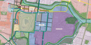 The current Camellia-Rosehill strategy envisages a town centre to the north,with a mixed-use precinct between the racecourse and James Ruse Drive.