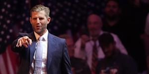 Eric Trump arrives before Republican presidential nominee former President Donald Trump at a campaign rally at Madison Square Garden,Sunday,Oct. 27,2024,in New York. (AP Photo/Evan Vucci)