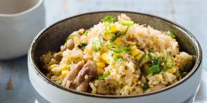 Corn and chicken fried rice.
