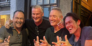 The Wiggles outside Old Mates Pub in New York City after a one-off free gig for adults at the end of their US tour.