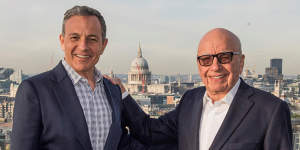 Disney gets the deal done. Bob Iger with Rupert Murdoch.