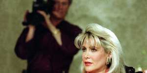 Gennifer Flowers during a 1992 interview at the height of the Clinton affair scandal.