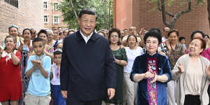 Chinese President Xi Jinping visiting Xinjiang in July.