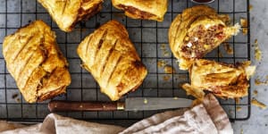 Spanish sausage rolls filled with chorizo and egg.