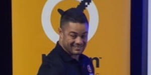 NRL superstar Jarryd Hayne has been caught in an embarrassing pornography gaffe while presenting an online safety talk at a Gold Coast high school.
