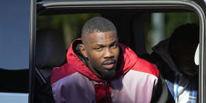 Marcus Thuram arrives at France’s training centre in Qatar on Monday.