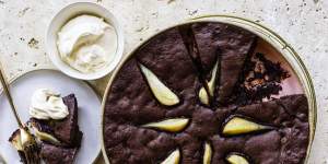 Pear and ginger brownie pudding.