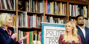 Stormy Daniels,a pornographic film actress who said she had an affair with Donald Trump before he was elected,is interviewed at Politics and Prose in Washington,December. 3,2018. 
