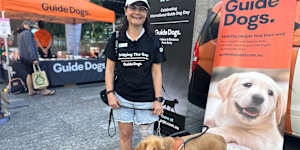 Julie Neumann,who takes her guide dog with her while navigating the city.