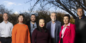 Liberals for Yes members Ross Macdonald,Nicole Lawder,Tom Adam,Elizabeth Lee,Gary Humphries,Kate Carnell and Mark Parton.