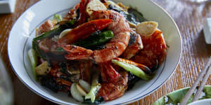 Hunan-style tiger prawns.