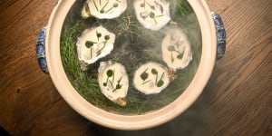 Smoked oysters at Freyja,an earlier iteration of its mussel dish.