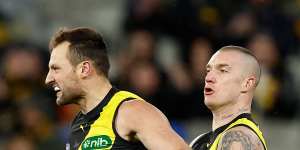 Toby Nankervis and Dustin Martin in a game last year.