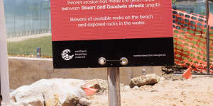 One of the signs erected along Collaroy Beach and removed after a media inquiry to council on Tuesday.