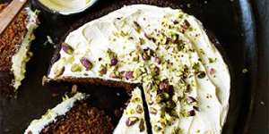 Ginger cake with lemon and pistachio icing,