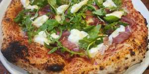 Prosciutto blue pizza at Levain Sourdough Pizza,opening soon in Woolooware Bay. 
