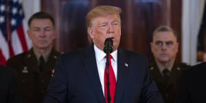US President Donald Trump addresses the nation from the White House on the missile strike Iran launched against Iraqi air bases housing US troops.