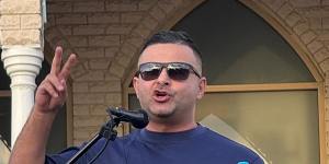 Khaled Beydoun at a rally outside Lakemba Mosque.