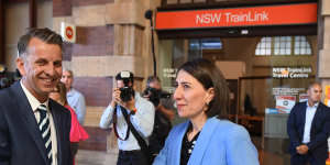 Transport Minister Andrew Constance with Premier Gladys Berejiklian. Mr Constance has said a Metro West rail line is critical