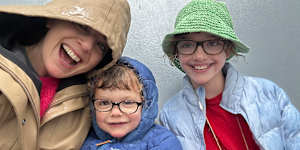 Caroline,Mattea and Sabina Massola inside the James Turrell sculpture at the National Gallery. Mattea,3,has Jansen-de Vries syndrome and uses the NDIS.