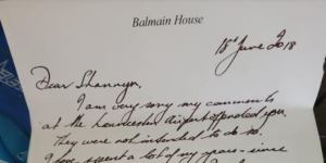 The letter Hawthorn president Jeff Kennett sent Cyril Rioli’s wife,Shannyn.