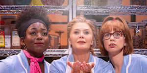 Gabriyel Thomas,Natalie Bassingthwaighte and Mackenzie Dunn in waitress.