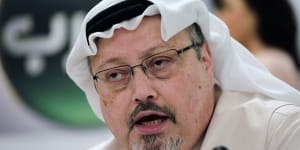 Saudi journalist Jamal Khashoggi speaks during a press conference in Manama,Bahrain in 2015.