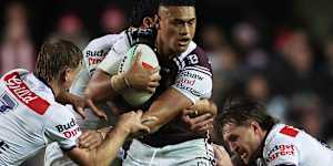 Haumole Olakau’atu in action for the Sea Eagles.