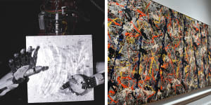 Jordan Wolfson’s Body Sculpture and Jackson Pollock’s Blue poles.
